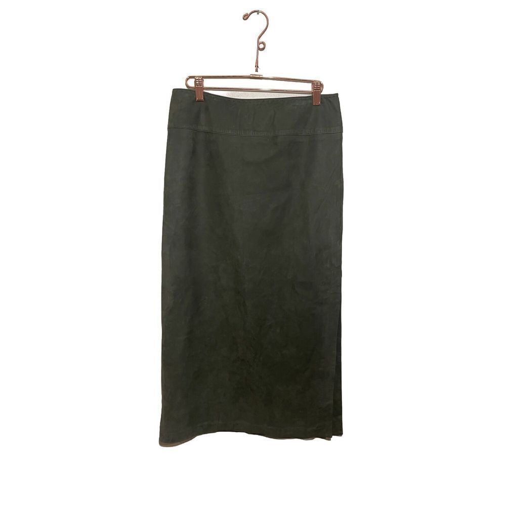 LINDA ALLARD‎ ELLEN TRACY Vintage Leather Skirt Long Pencil High Slit Sz 6 Green
